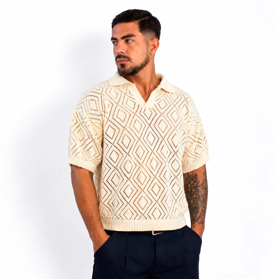 camisa tejida rombo beige